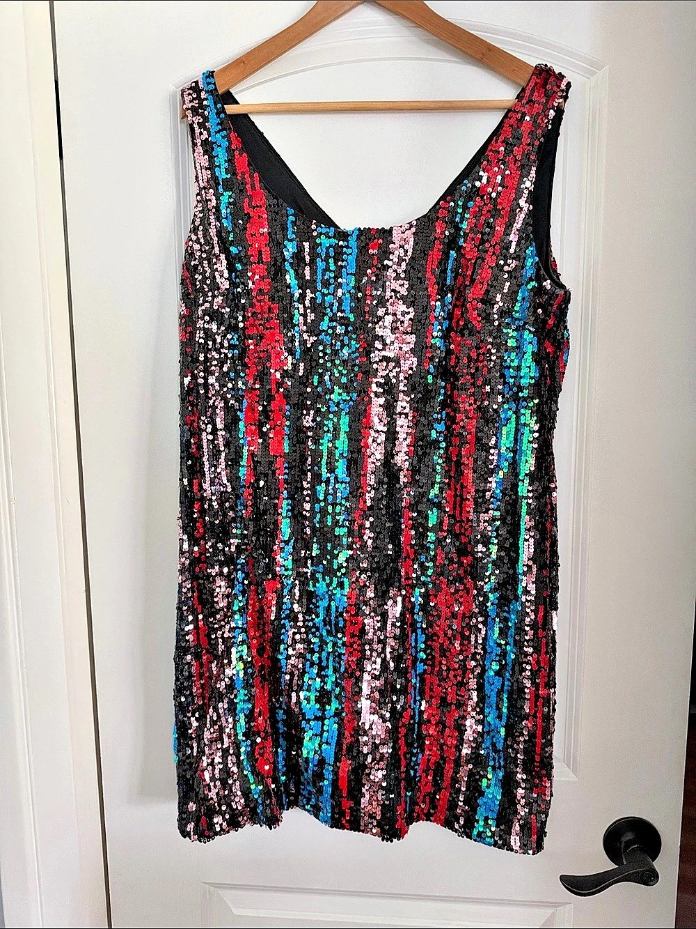 Calvin Klein Sequin Dress in Black & Multi Size 14 Like New women Party Casino
